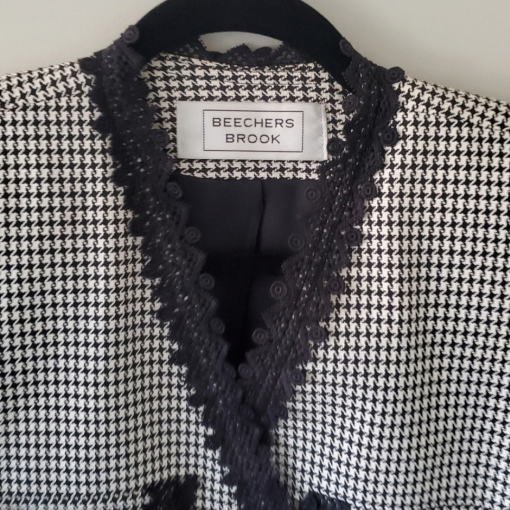 Beechers Brook M Vintage Old Money Timeless Classic Houndstooth Lace Crop Blazer - Picture 5 of 11